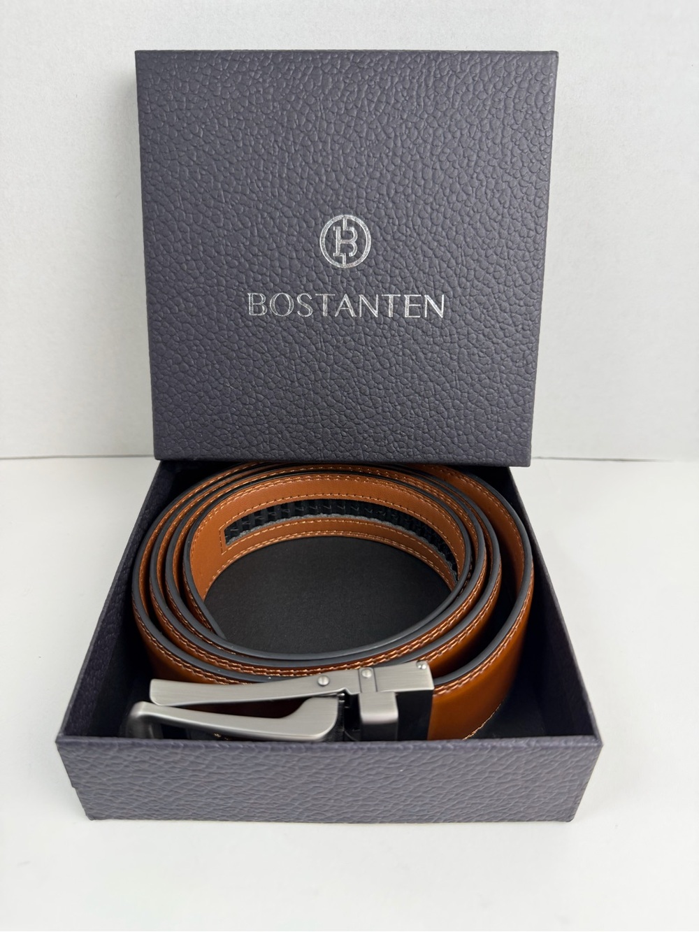 Bostanten Leather Belt Mens  Brown Automatic Buckle 42-48 Inches New